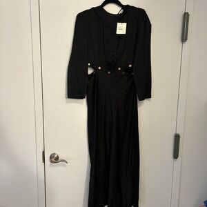NWT Sandro Eleganzia Cutout Satin Finish Maxi Dress‎ Noir (black) Size 36